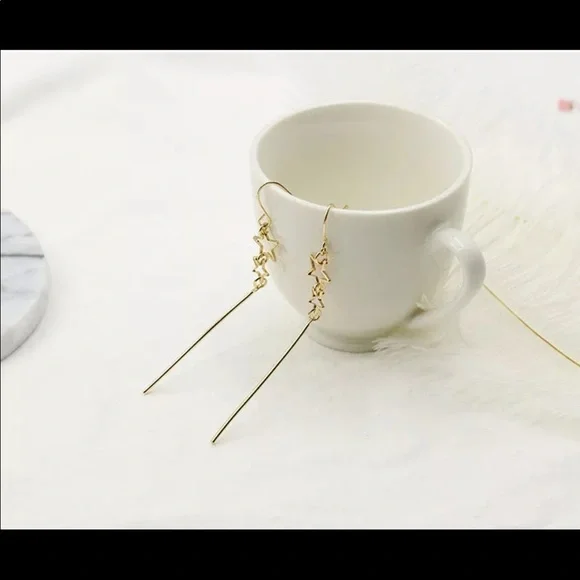New Gold Star Dangle Drop Earrings - Picture 2 of 2